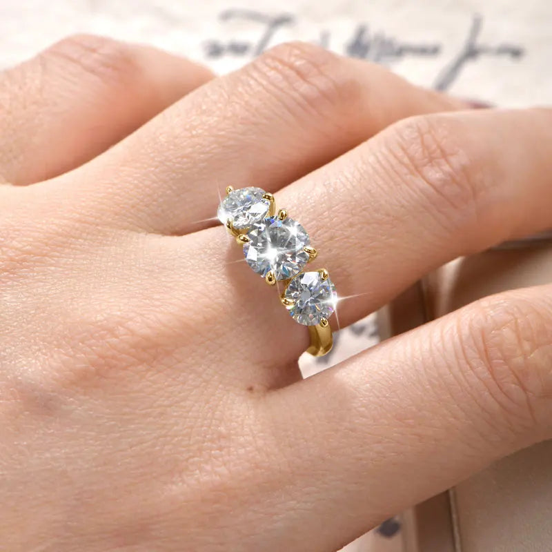 3-Stone Moissanite Engagement Ring - 14K Gold Filled, 8mm & 6.5mm Round Cut