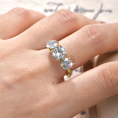 3-Stone Moissanite Engagement Ring - 14K Gold Filled, 8mm & 6.5mm Round Cut