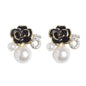 black rose pearl number 5 flower earrings enamel fashion camellia studs