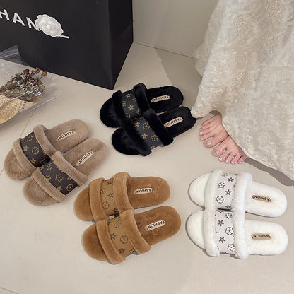 Women's Furry Flip Flop Slippers - Plush Summer Party Slides