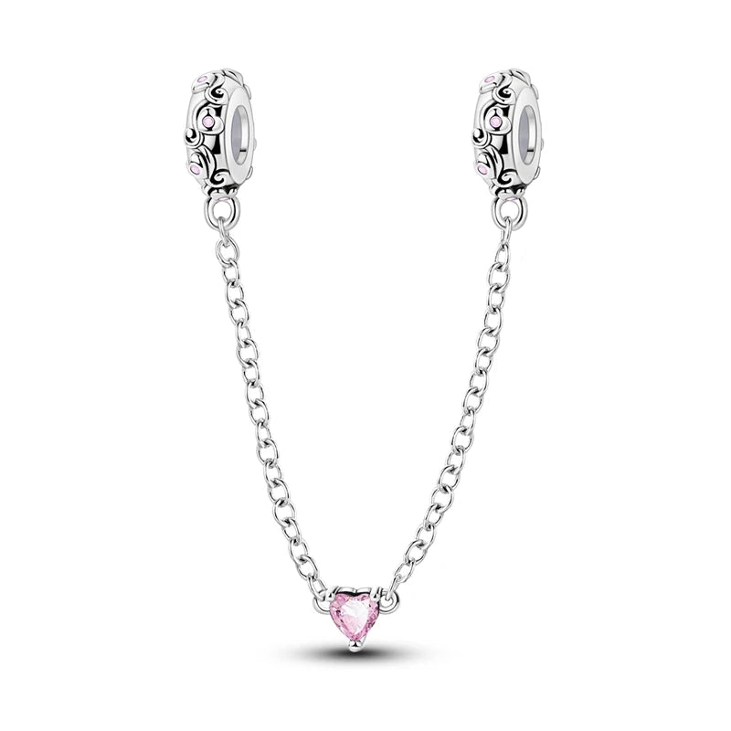 925 Sterling Silver Heart, Infinity & Triple Jewel Safety Chain Charm | Fits Pandora & Most Bracelets
