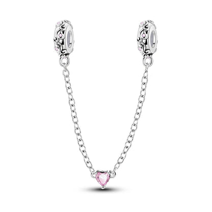 925 Sterling Silver Heart, Infinity & Triple Jewel Safety Chain Charm | Fits Pandora & Most Bracelets