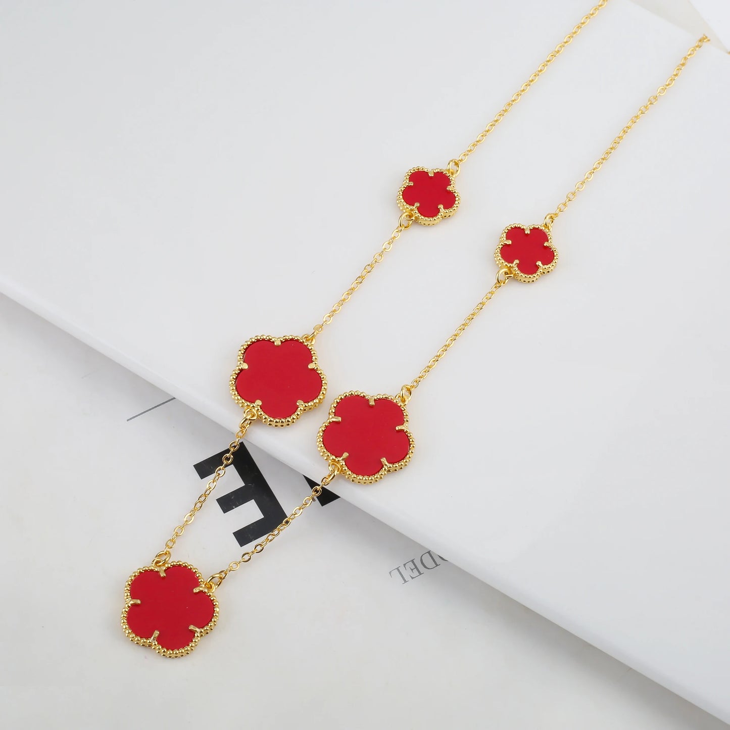 Plant Five Leaf Flower Double sided Plum Blossom Jewelry Set Necklace Earrings New Design Natural Stone Women High Quality Clove