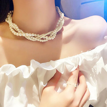 Luxury Multi-Layer Pearl & Crystal Collarbone Necklace | CC Style