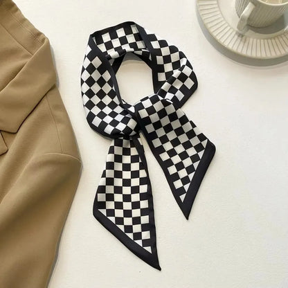 Fashion Print Silk Skinny Hair Scarf For Women Narrow Ribbon Tie Handle Bag Band Bandana Neckerchief