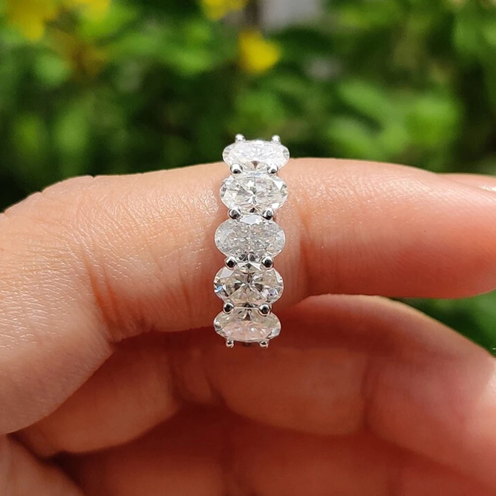 2.5ct Moissanite 5-Stone Ring - 925 Silver & 18K White Gold Plated, GRA Certified