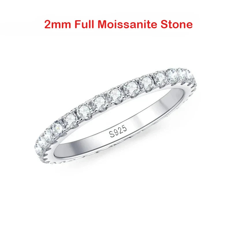Full Eternity Moissanite Band - 925 Sterling Silver & 18K White Gold, 2/3/4/5mm, D Color VVS1