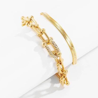 2Pcs/Set Fashion Statement Trendy Bracelet Stacking Sparkling U Link Crystal Bracelet Jewelry Gift for Women