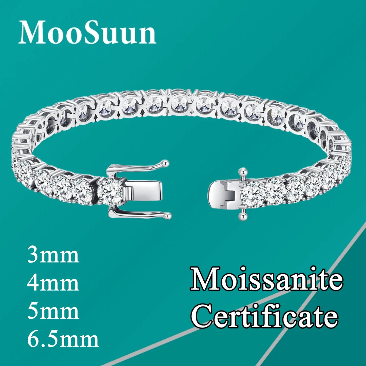 Moissanite Tennis Bracelet - 925 Sterling Silver & 18K White Gold, 3mm to 6.5mm, GRA Certified