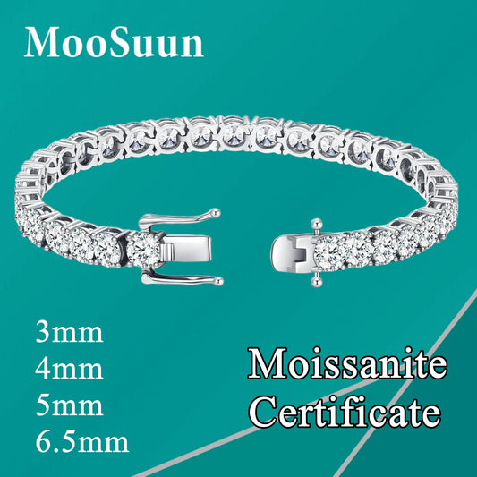 Moissanite Tennis Bracelet - 925 Sterling Silver & 18K White Gold, 3mm to 6.5mm, GRA Certified