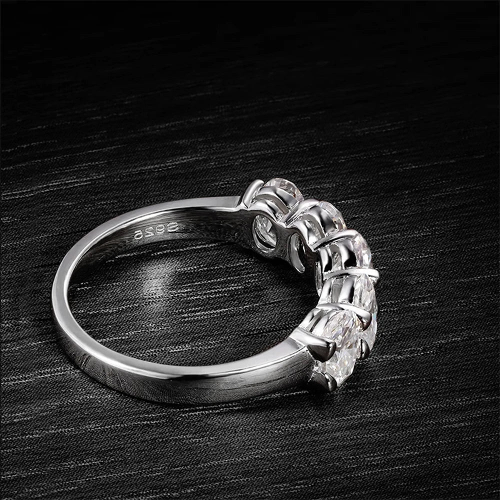 2.5ct Moissanite 5-Stone Ring - 925 Silver & 18K White Gold Plated, GRA Certified