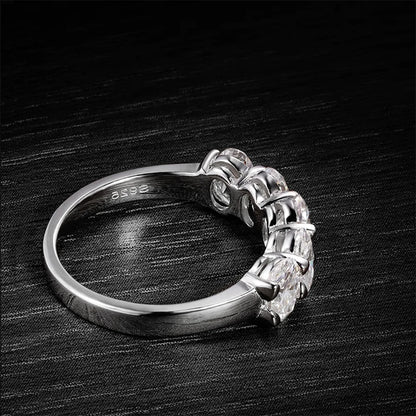 2.5ct Moissanite 5-Stone Ring - 925 Silver & 18K White Gold Plated, GRA Certified
