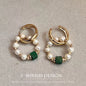 Natural Freshwater Pearl & Synthetic Malachite Jewelry | 14K Gold Plated Necklace, Bracelet & Earrings | Vintage Style