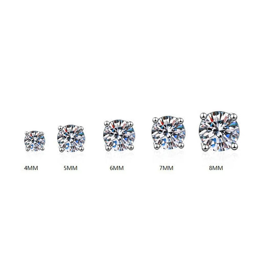 Moissanite Stud Earrings - 925 Sterling Silver & 18K White Gold, 4mm to 8mm, NGGC Certified
