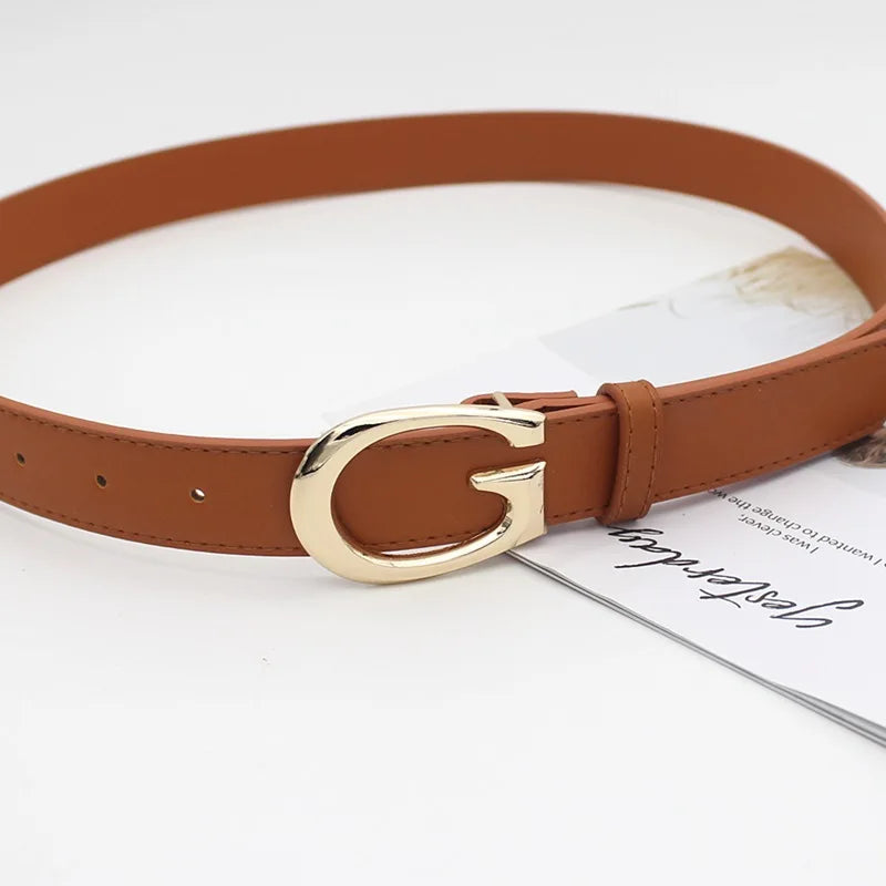 ‌2025 PU Leather Belt - Gold G-Buckle, Trendy Waistband for Jeans, Women's Fashion Accessory, Adjustable & Stylish‌