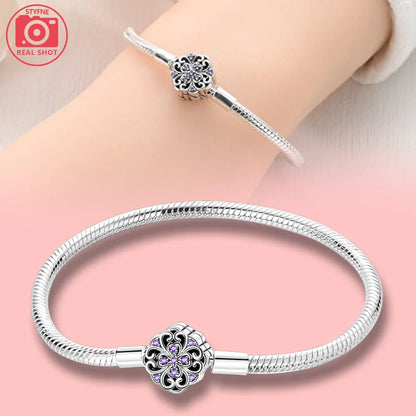 Sterling Silver Purple Dreamcatcher Feather Bracelet - Perfume Bottle Charm