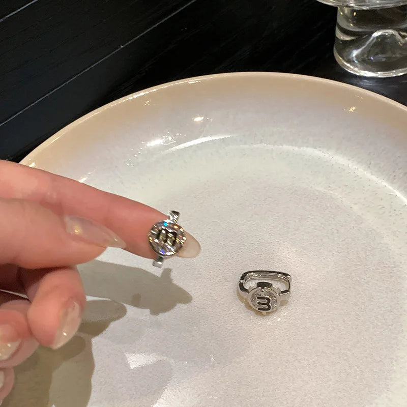 Trendy Sterling Silver Letter M Colour Crystal Hoop Earring for Women Korean Charm Hip-hop Jewelry Accessory Gift No Allergy