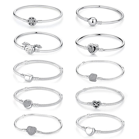 Original 925 Sterling Silver Bracelet Love Heart Clasp Charms Beads Snake Chain Bracelets Bangles Luxury Jewelry For Women Gift