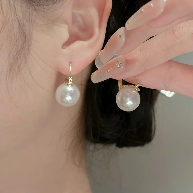 Sterling Silver Pearl Hook Earrings - 18K Gold Elegant Wedding Designer Jewelry for Women