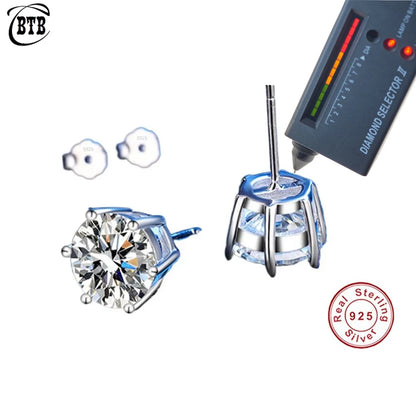 Real Moissanite Six-Prong Stud Earrings — D Color VVS1 925 Sterling Silver | GRA Certified