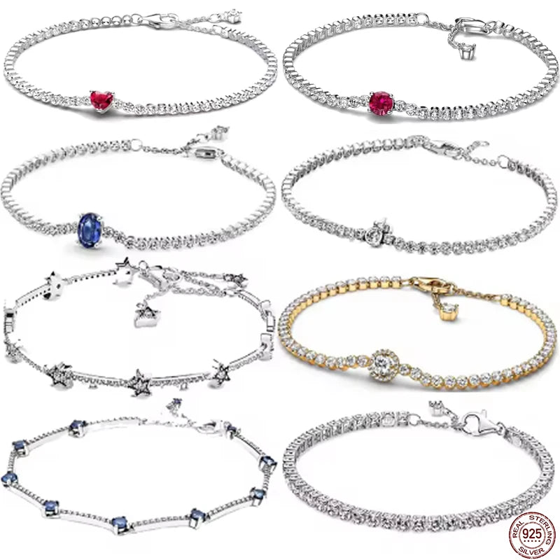 Brand new 925 sterling silver zirconia exquisite tennis star bracelet for women DIY original charm beads exquisite jewelry
