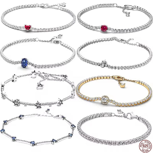 Brand new 925 sterling silver zirconia exquisite tennis star bracelet for women DIY original charm beads exquisite jewelry