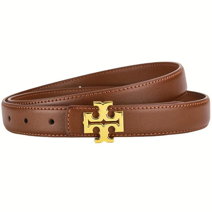 Slim Fit Designer Belt - Metal Letter Buckle Faux Leather Belt for Jeans