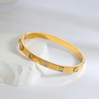 Greatera Trendy Gold Plated 316L Stainless Steel Bangles Bracelets for Women Delicate Cubic Zirconia Bracelet Party Jewelry 2024