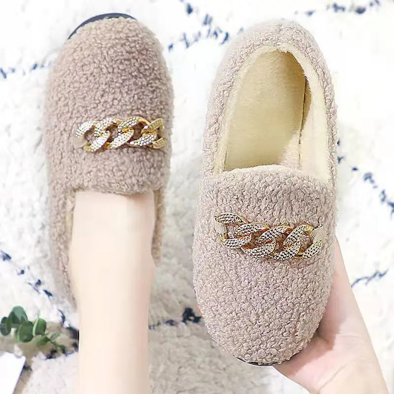 Women's Plush Moccasin Slippers - Warm House Loafers