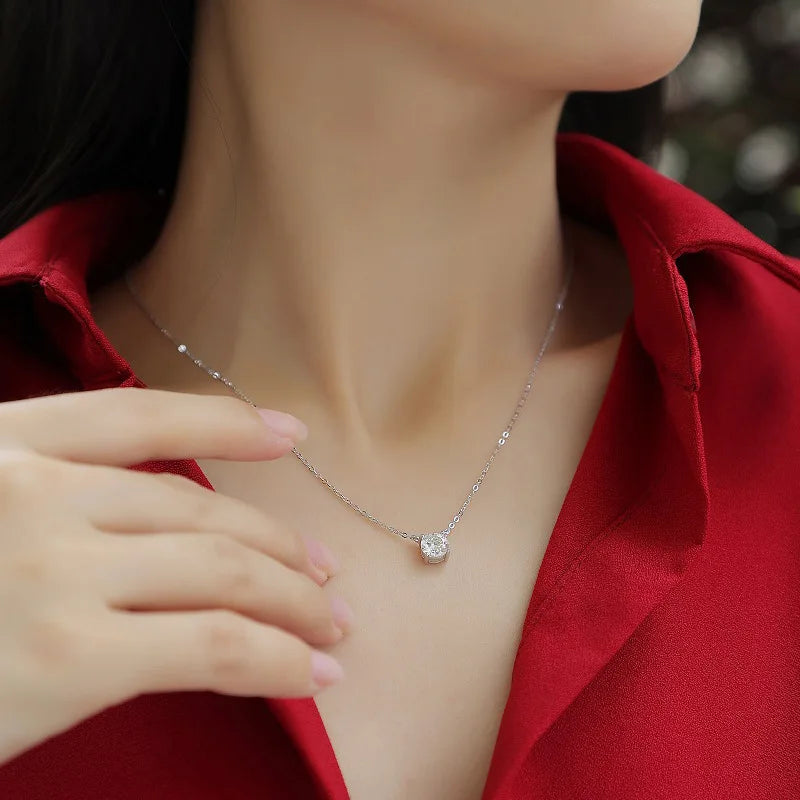 Moissanite Pendant Necklace - 925 Sterling Silver & 18K Gold, 0.5ct to 5ct, D Color VVS1, GRA Certified