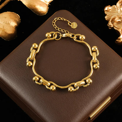 GANEMLY 316L Stainless Steel Metal Gold Color Beads Chain Necklace Bracelet Set For Women Trendy Chains Waterproof Jewelry New