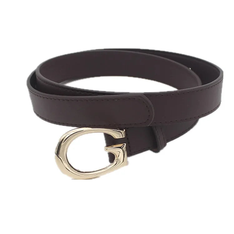 ‌2025 PU Leather Belt - Gold G-Buckle, Trendy Waistband for Jeans, Women's Fashion Accessory, Adjustable & Stylish‌