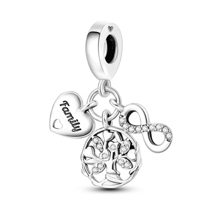 925 Sterling Silver Tree of Life, Peach Heart & Sweet Love Charm Bead | Fits Bracelets & Necklaces