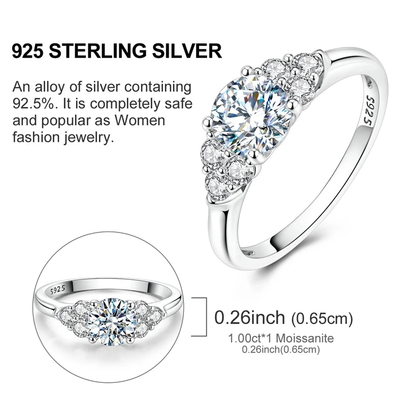 Moissanite Engagement Ring - 925 Sterling Silver, 0.8ct & 1ct, GDTC Certified