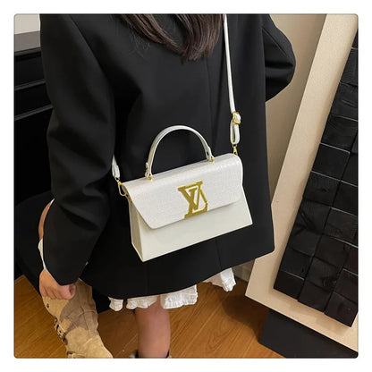 2025 Trendy Women's Shoulder Bag - Large Capacity, Glossy Leather with Letter Print, Adjustable Strap for Daily Use