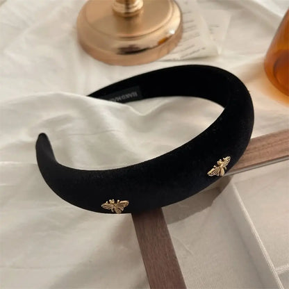 Hair Accessories Retro Hair Hoop Vintage Velvet Korean Style Personalized French Headband Bee Hairbands Wide Brim Hair Hoop