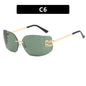 1pc Classic Sun Glasses Female Funky Metal Luxury Rimless Sunglasses Women BrandDesigner Rivets Rectangle Gradient Curved Shades