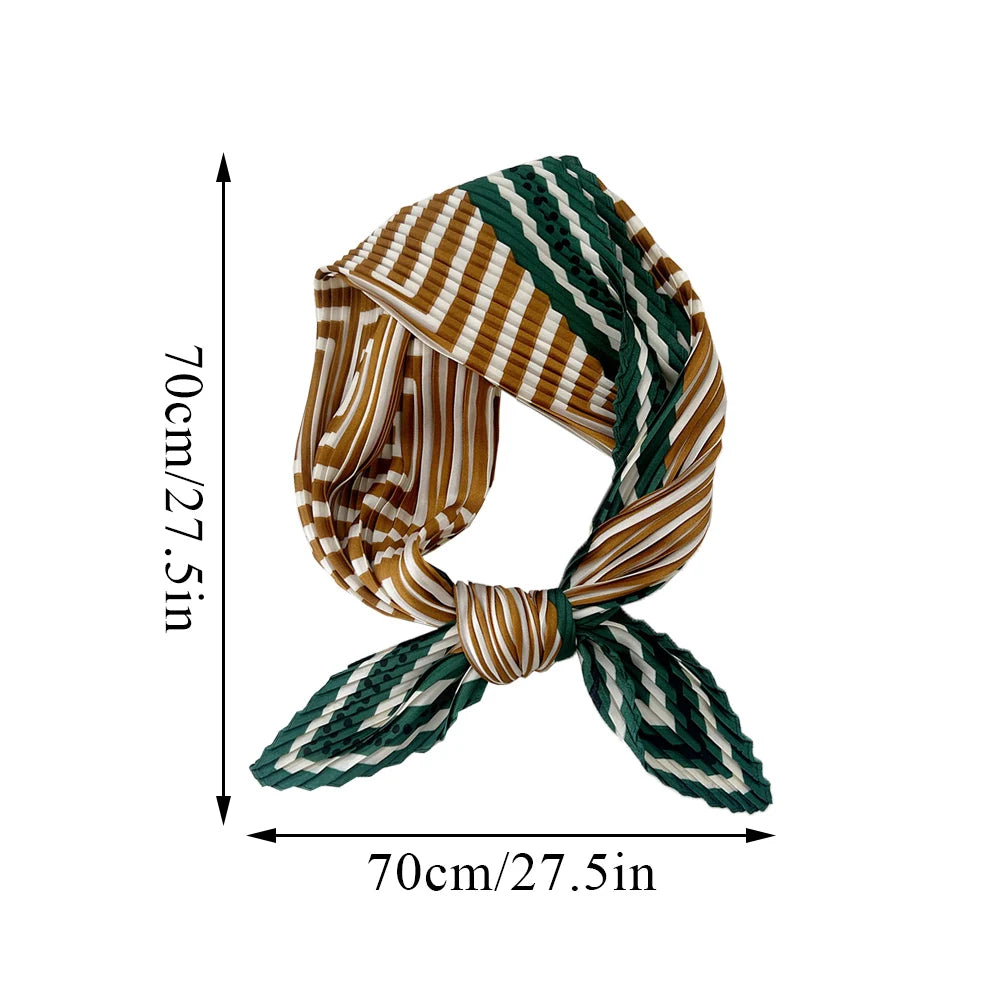 New Floral Print Pleated Silk Scarf Square Neck Scarves Crinkle Hair Bands Scarf Bandana Satin Hijab Head Wraps Neckerchief
