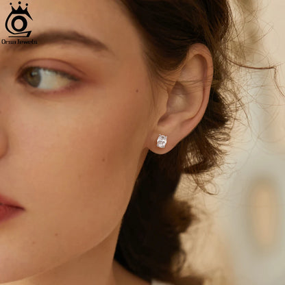 ORSA JEWELS 925 Sterling Silver Oval Zirconia Stud Earrings | 8A Premium Cubic Zirconia