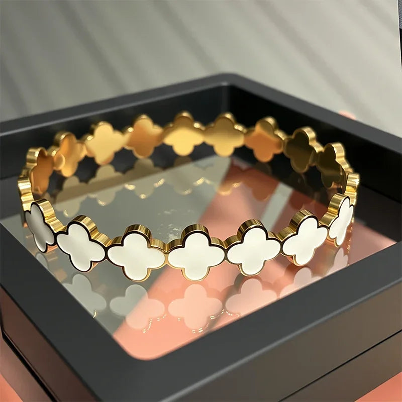 European Style Titanium Steel Bracelet - Minimalist Gold & White Bangle for Women