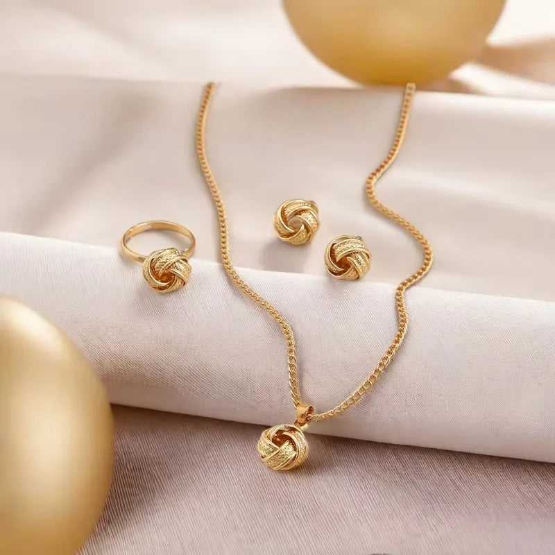 3-Piece Metal Jewelry Set - Designer Ring, Earrings & Necklace Set for Women