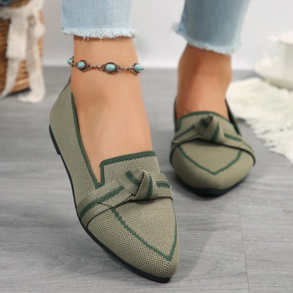 Women Flats 2026 New Knitted Slip Breathable Comfortable Solid Color Shoes Casual Pointed Toe Walking Loafers Sneakers Women