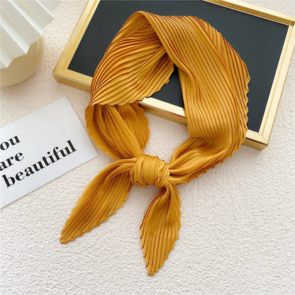 New Floral Print Pleated Silk Scarf Square Neck Scarves Crinkle Hair Bands Scarf Bandana Satin Hijab Head Wraps Neckerchief