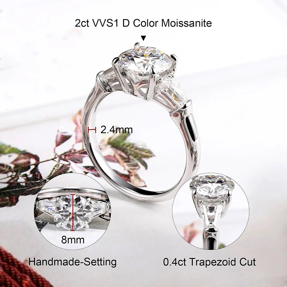 Moissanite Cocktail Ring - 925 Sterling Silver, 1ct & 2ct, D Color, NGTC Certified
