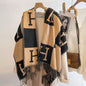 Best-selling letter-patterned imitation cashmere scarf for women, long winter style, jacquard, thick, double-sided shawl