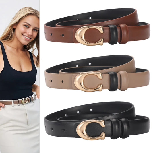 Elegant Women's PU Leather Belt - C-Shaped Buckle Fashion Belt with Gift Box