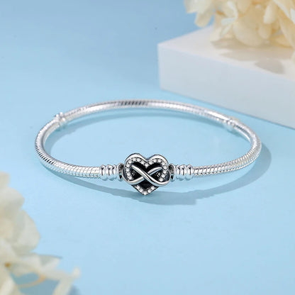 Original Sterling Silver Bracelet Love Heart Clasp Charms Beads Snake Chain Bracelets Bangles Luxury Jewelry For Women Gift