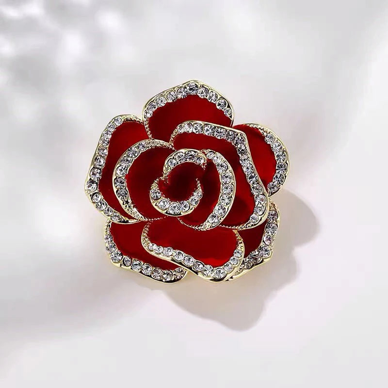 Boutique Black Camellia Brooch Girls Fashion Luxury Rhinestone Clothing Black Rose Corsage Women Zircon Lapel Pin Badge Jewelry