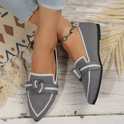 Women Flats 2026 New Knitted Slip Breathable Comfortable Solid Color Shoes Casual Pointed Toe Walking Loafers Sneakers Women