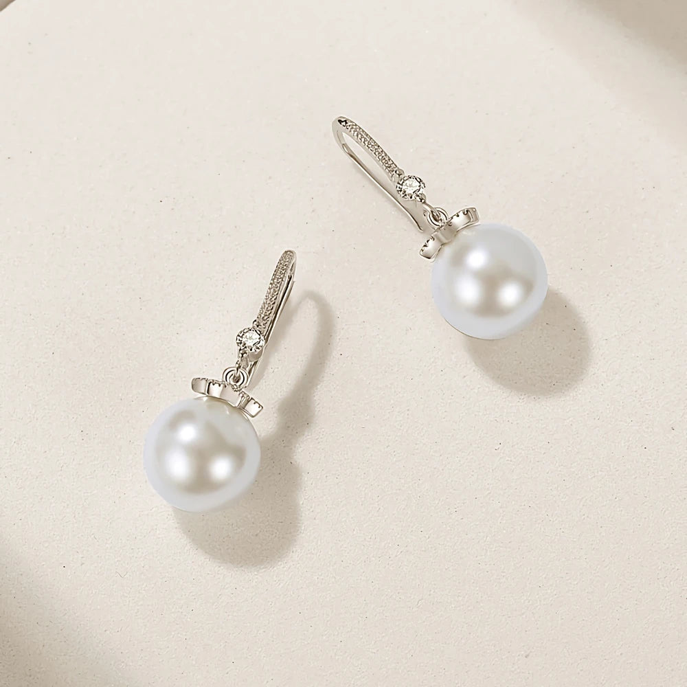 Hot Sterling silver romantic crystal pearl earrings for women fashion designer jewelry party wedding accessories gifts